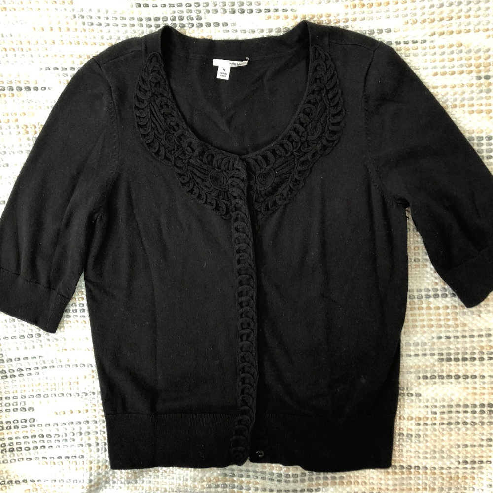 Halogen Black 3/4 Sleeve Embellished Cardigan
